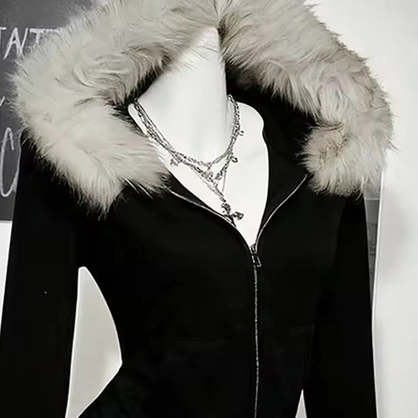 Herbst und Winter Neuer Y2K Gothic Plüschkragen-Hoodie Lässiger Schlankmachender Street-Trendy Damen-Hoodie – Detail 4