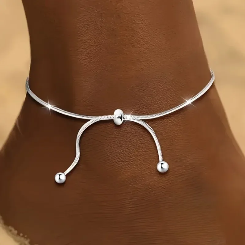 Adjustable Snake Bone Chain Anklet | Stainless Steel Drawstring Design | Non-fading Simple Fashion | Summer Women's Wear