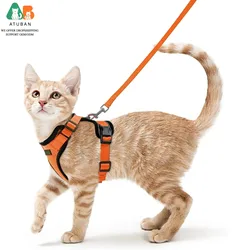 ATUBAN – harnais et laisse de marche pour chat, harnais de gilet souple et réglable pour chat, veste respirante à bandes réfléchissantes