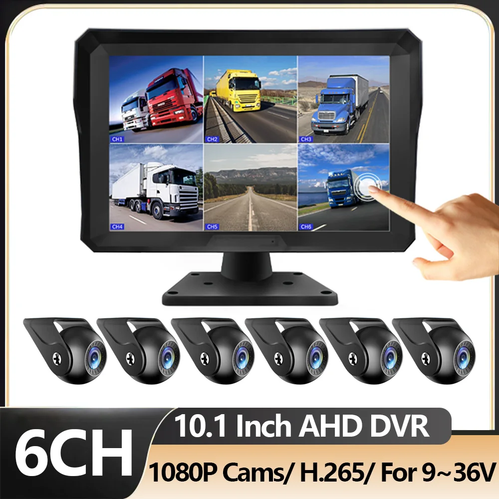 

6CH 10.1 inch Touch Screen RV/Bus/Truck AHD Monitor System Vehicle DVR CCTV Camera 1080P Night Vision Reversing Parking Recorder