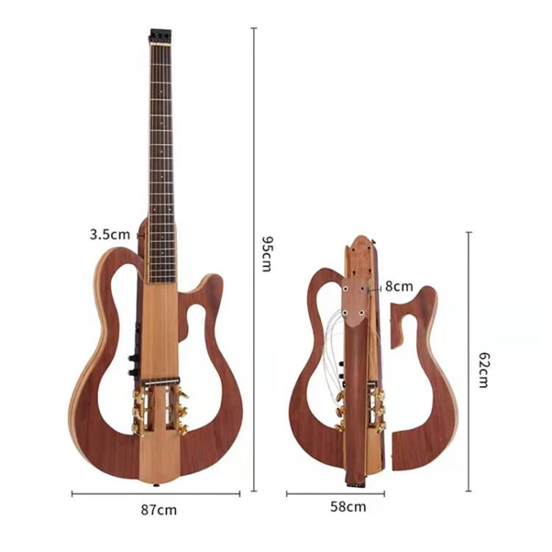 Hand Made Headless Slient Acoustic Guitar 6 String Classic Guitar 39inch Foldable Silence Guitar With Pickup Good Handicraft