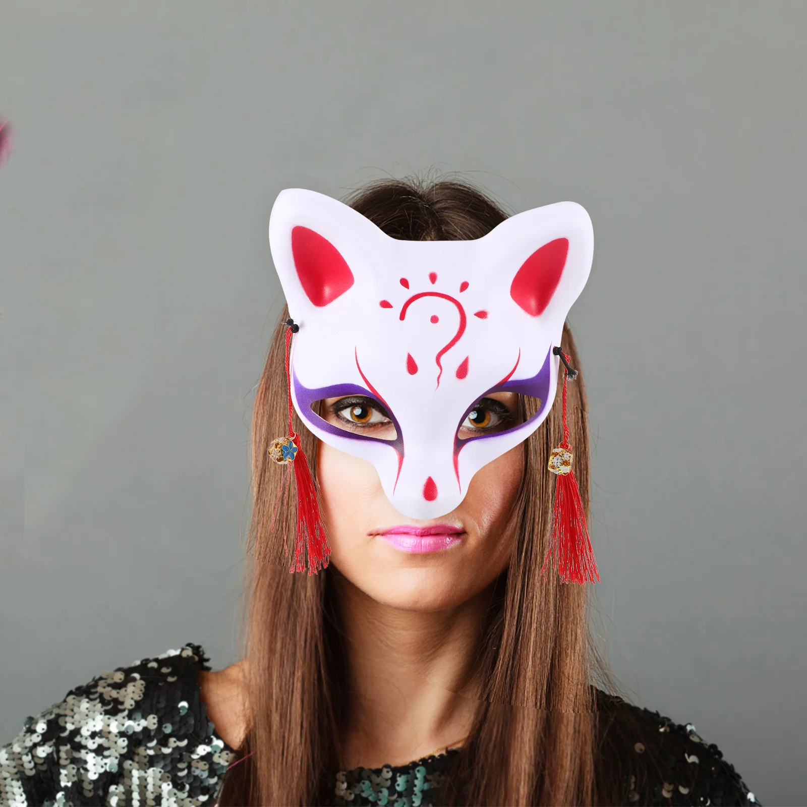 

1Pcs Half Face Cat Mask Japanese Style Premium Material Cosplay Party Masquerade Ball Costume Random Bells Color