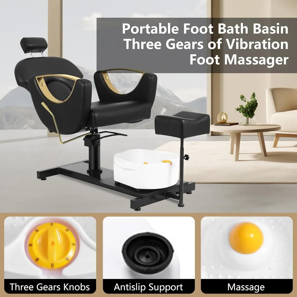 Pedicure Chair with Massage Foot Bath,Hydraulic Pedicure Station with Stool360Swivel Pedicure Chair Adjustable Height NoPlumbing