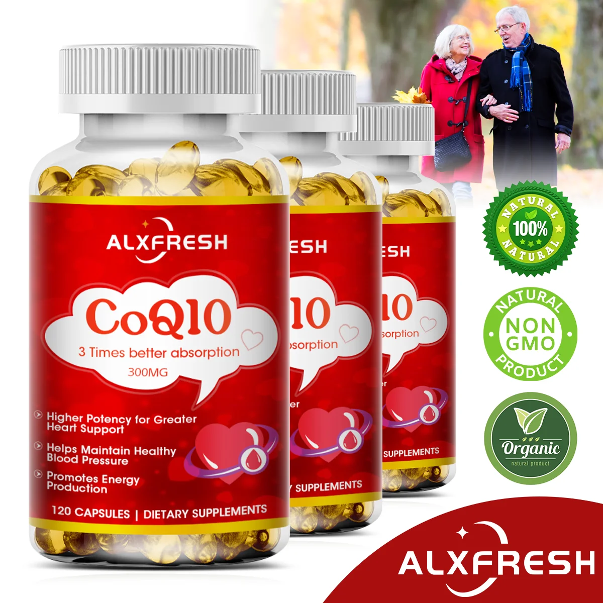 

Alxfresh CoQ10 300mg | Coenzyme Q-10 | Non-GMO, Gluten Free Vegan | Antioxidant & Support Cardiovascular &Vascular Health