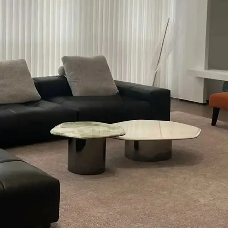 

P Italian light luxury natural marble small apartment irregular high and low size combination coffee table5236