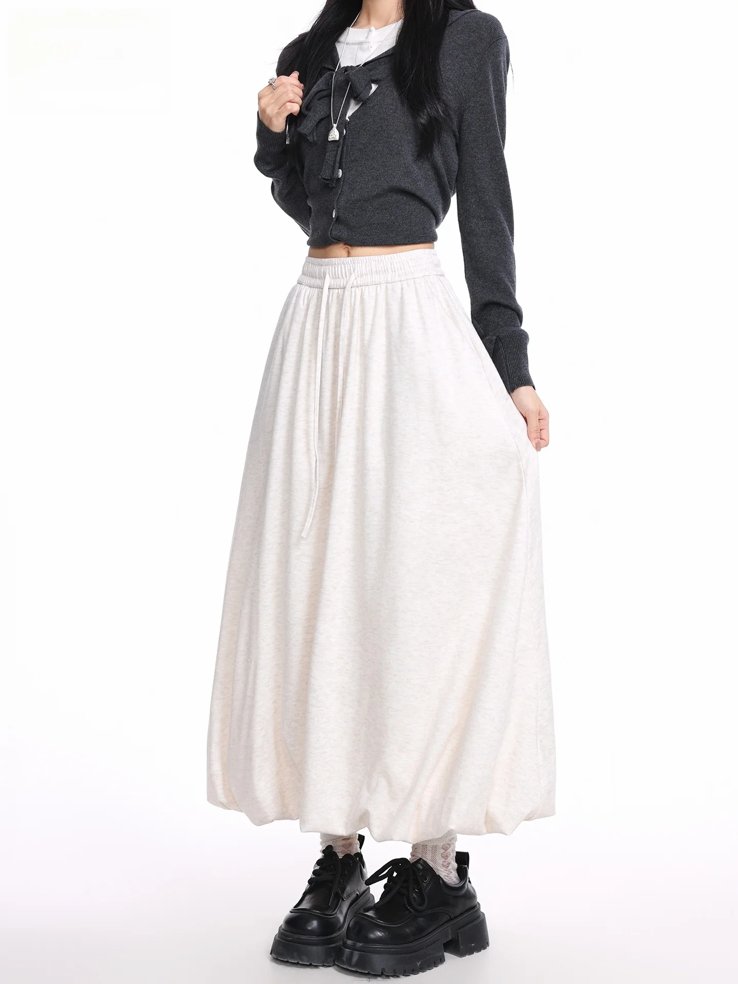 

Новая женская юбка миди А-силуэта с высокой талией, летняя коллекция 2026, пышная юбка-фонарь средней длины, повседневный стиль, смесь полиэстера