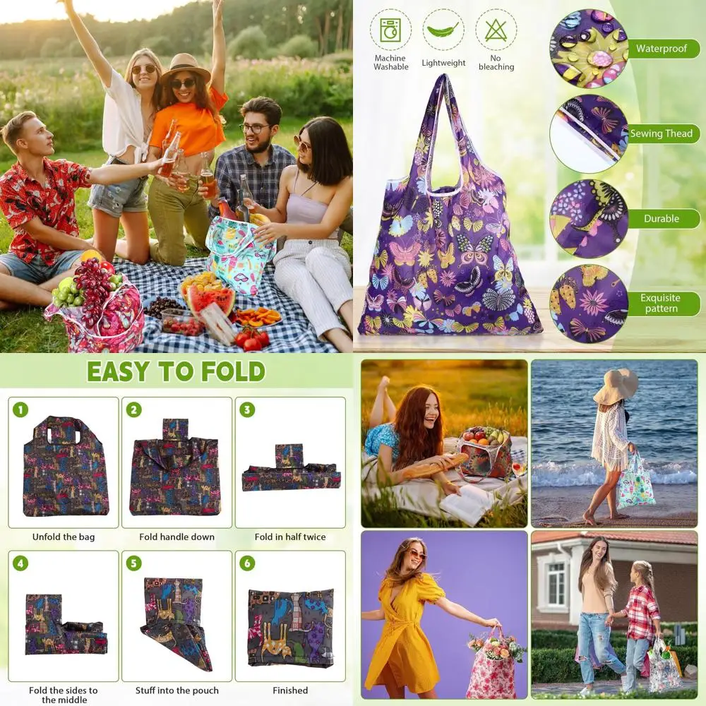 

Reusable Grocery Bags Set of 50, Bulk Washable Totes with Carry Pouch for Shopping and Groceries