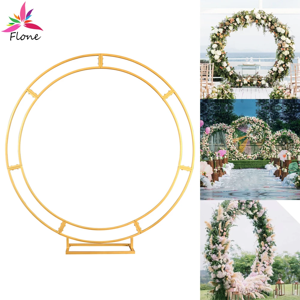 

1.2/1.5/2/2.4M Double Rod Circular Ring Wedding Backdrop Decoration Iron Gold White Black Arch Stand Party Event Decor Props