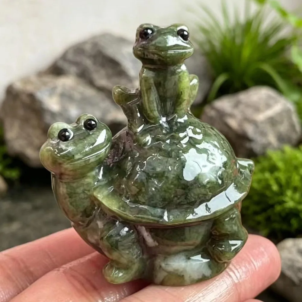 Natural Green Jasper Frog Carving, Xiuyan Jasper Frog Ornament, Healing Home Decor, Crystal Collection, Reiki Holiday Gifts