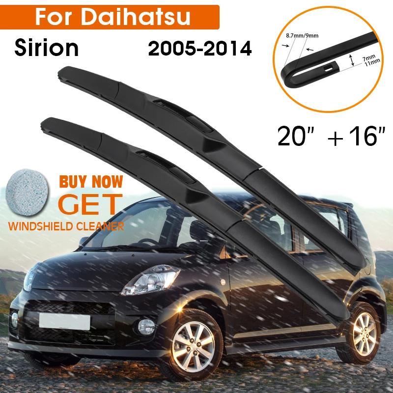 

Car Wiper For Daihatsu Sirion 2005-2014 Windshield Rubber Silicon Refill Front Window Wiper Blades 20"+16" LHD RHD Accessories