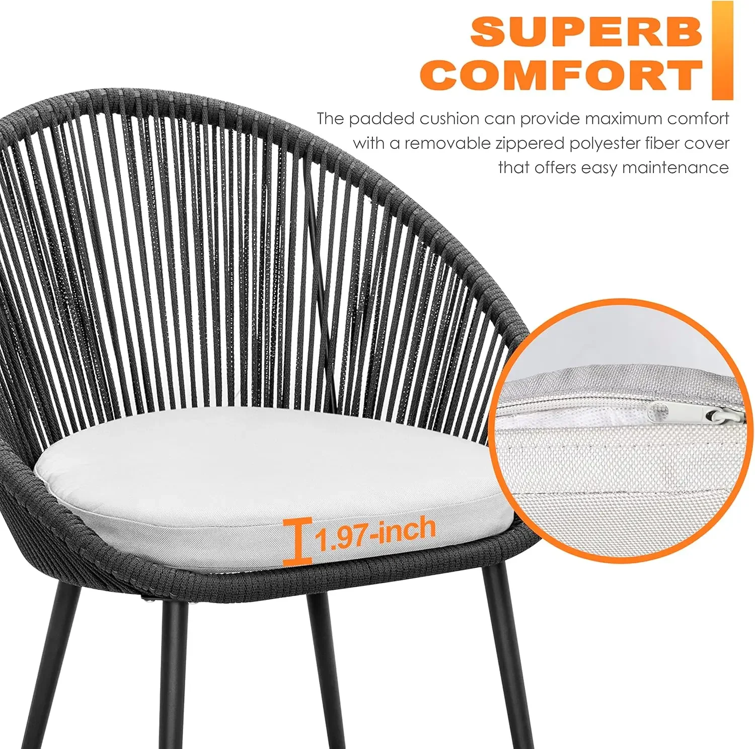 [Spedizione gratuita! ]Set da bistrot da esterno da 3 pezzi, set da patio per conversazione in corda intrecciata, sedie e tavolo per mobili da giardino per tutte le stagioni con