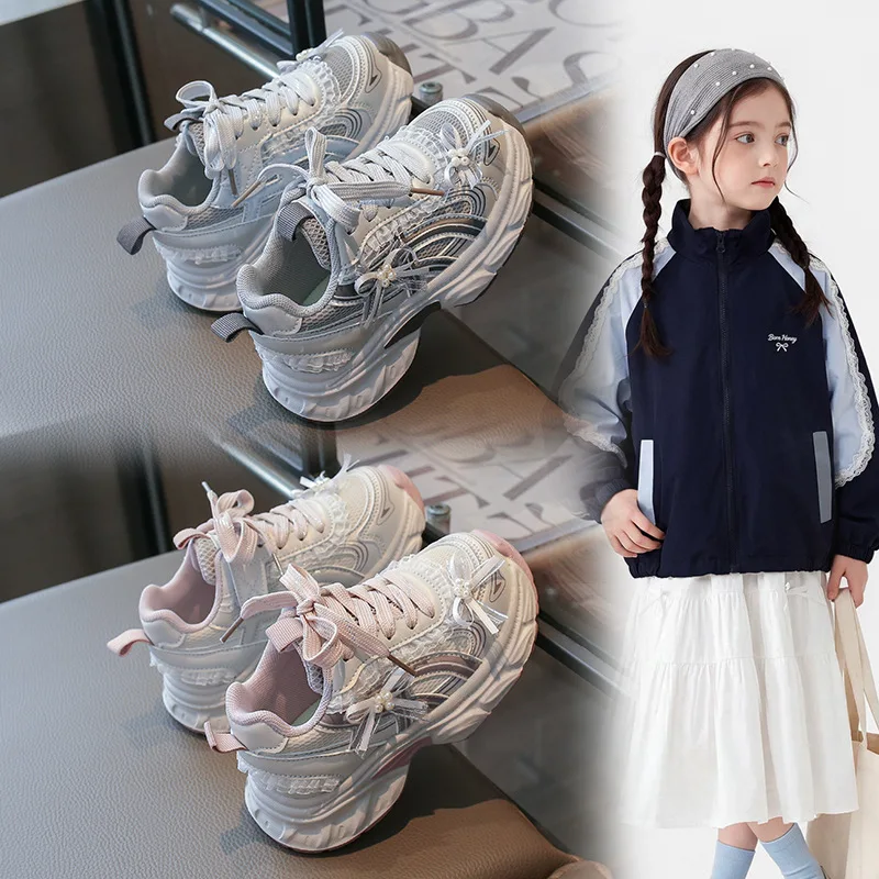 2026 Children Casual Shoes Kids Sneakers for Boys and Girls Solid White Shoes Mesh Breathable Running Sports Chunky Sneakers