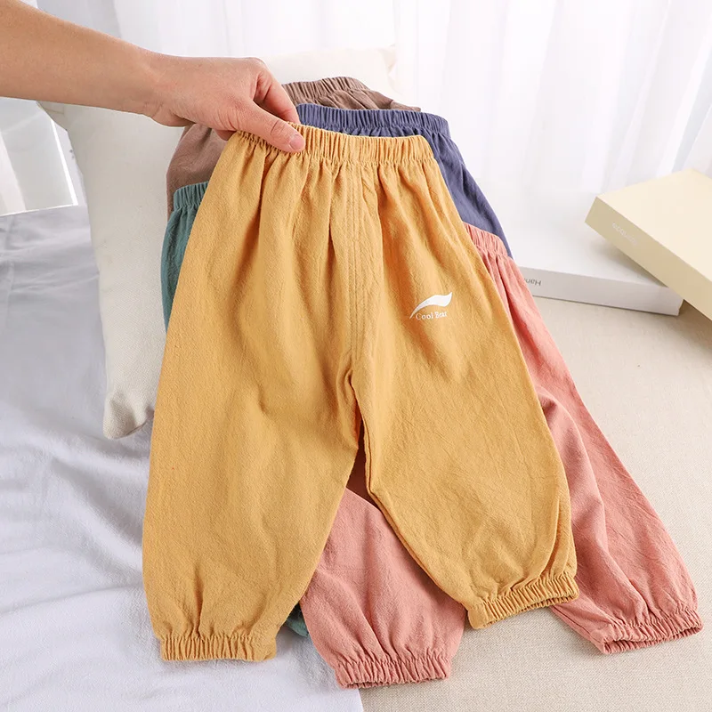 1 2 3 4 5  Years New Children's Anit-mosquito Pants Summer Baby Air Conditioning Bloomers Boys and Girls Cotton and Linen Pants