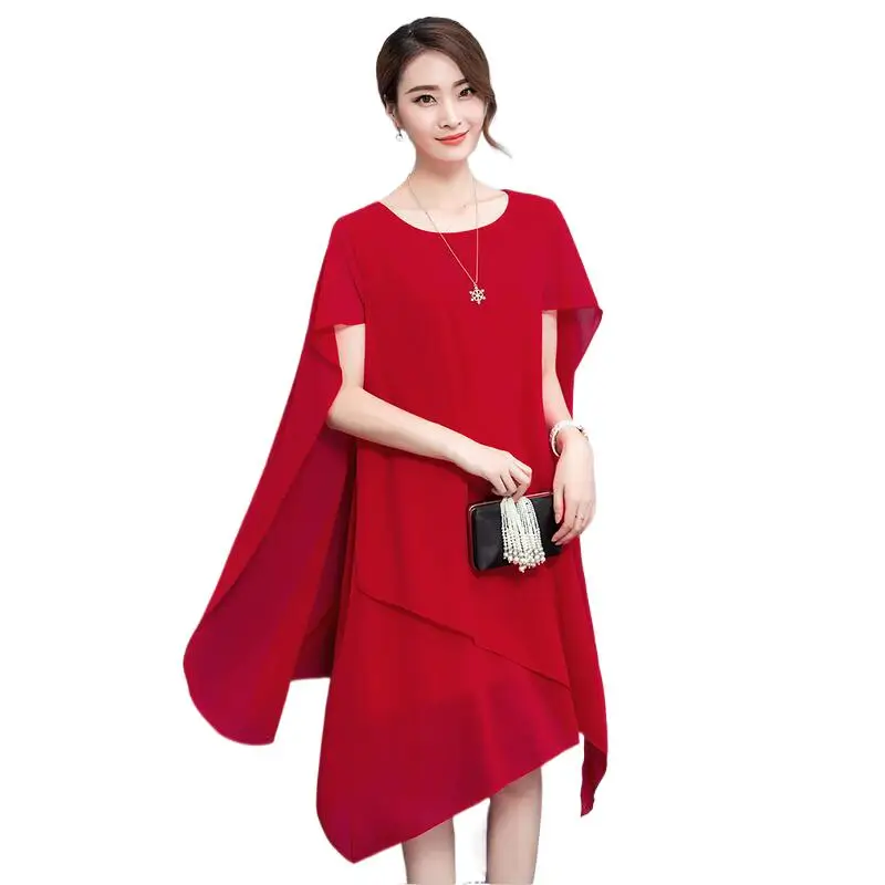 

Original design asymmetrical chiffon dresses, brand cloak sleeve Bohemian dress dress Vestidos black