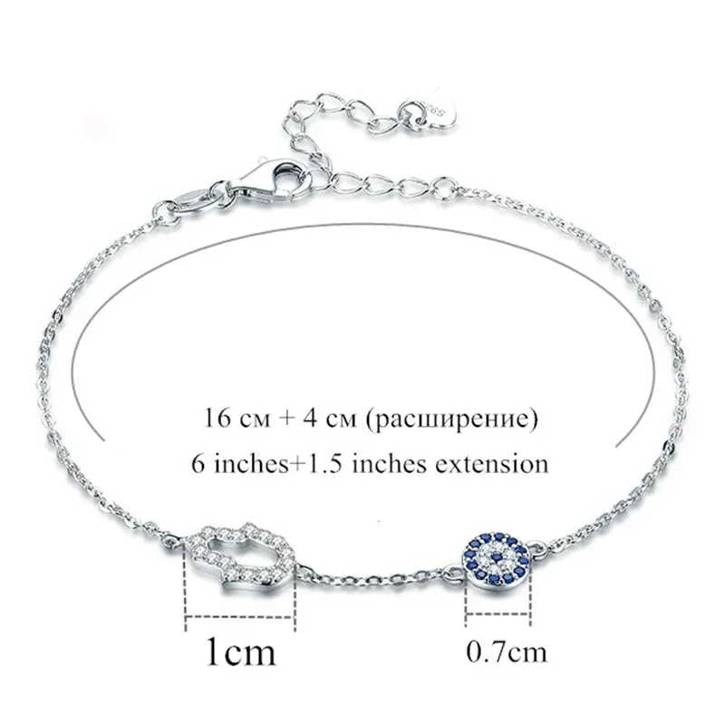 TONGZHE Evil Eye Bracelets for Women Lucky 925 Sterling Silver Bracelet Blue Eye Hamsa Hand Fatima Hand Turkey Jewelry