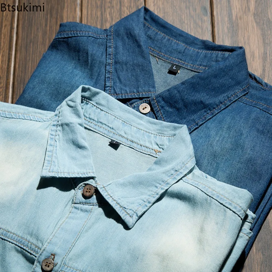 Fashion Classic Retro Jeans Shirt with Pocket Slim Fit Tops Men Clothing for Spring Men's Long Sleeve Denim Shirt Pure Cotton