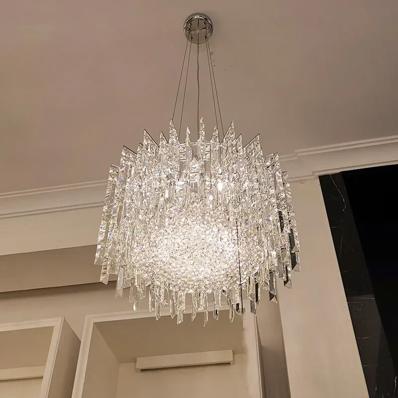 الحديثة كريستال LED الثريا الكروم جولة شنقا تركيب المصابيح لغرفة المعيشة غرفة الطعام ديكور المنزل الفاخر غرفة نوم