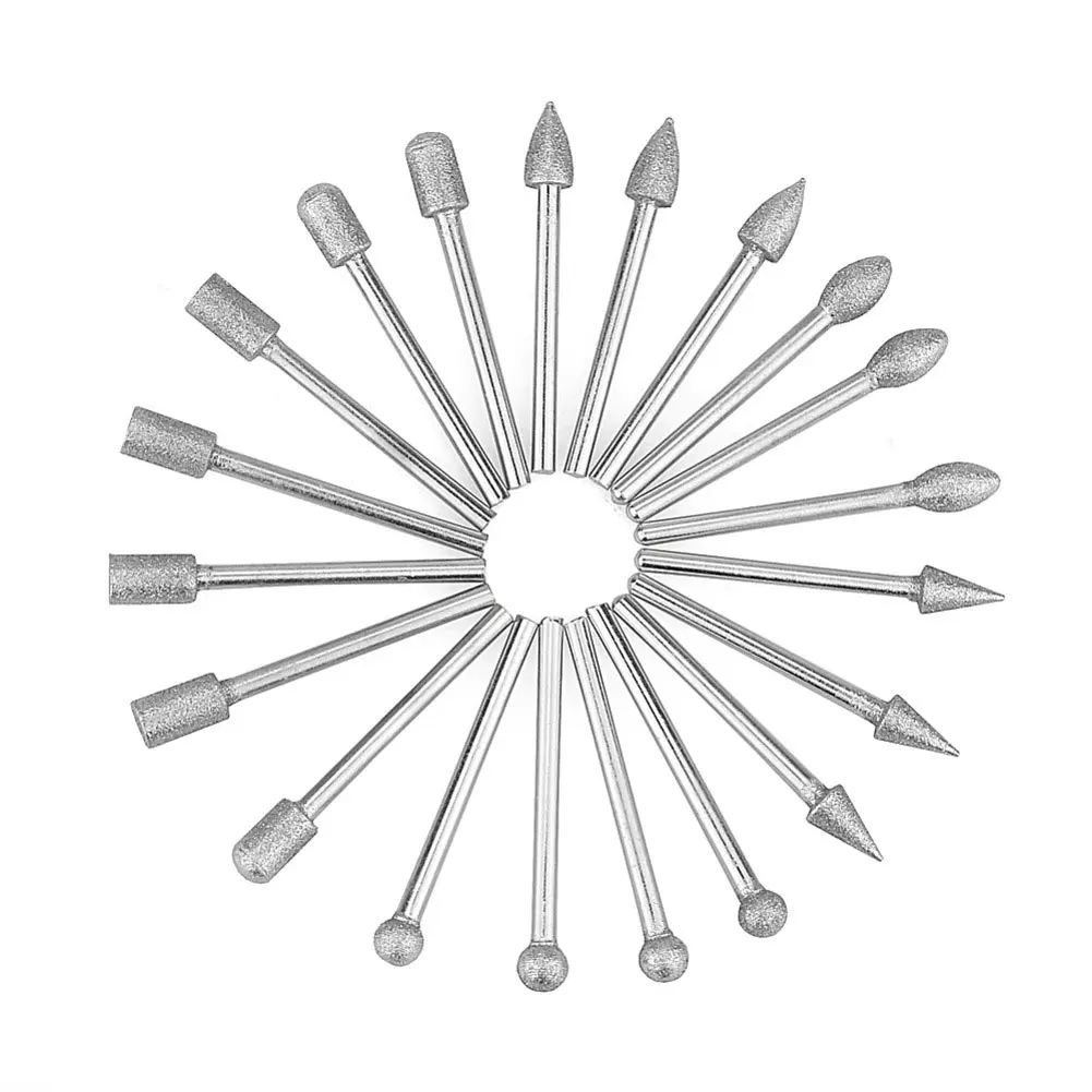 20Pcs Emery Burr 3mm Shank For Carving Grinding Engraving Jade Rotary Tools