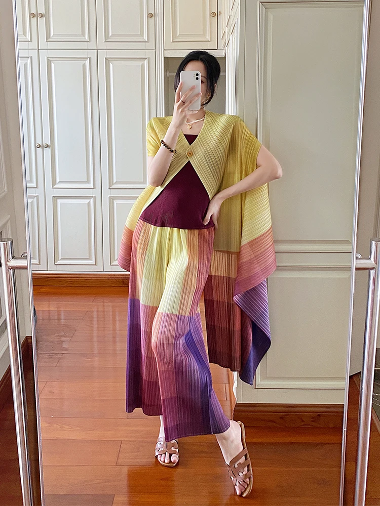 

Women Two-piece Geometric Pattern Irregular Shawl Jacket Loose Plus Size Dress High Waist Casual Trousers 2025 Summen New