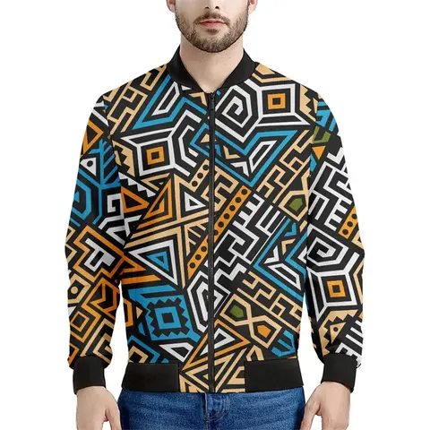 Colorful Aztec Pattern Zipper Jacket For Men Exquisite 3D Print Coat Spring Autumn Oversize Tops Streetwear Long Sleeves Jackets