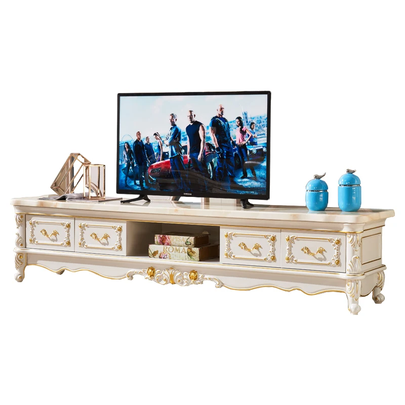 

TV cabinet solid wood marble TV cabinet coffee table combination set modern simple European white