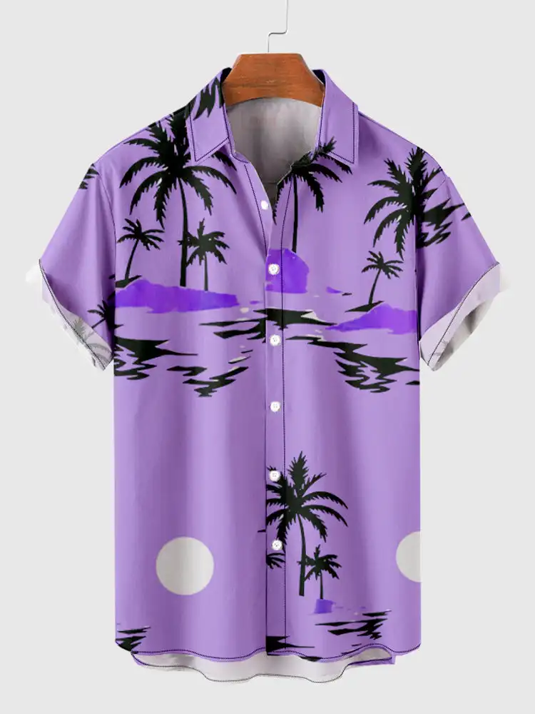 Summer Coconut Tree Print Shirts Men\'s Hawaiian Shirts Beach Leisure Fashion Shirt Beach Landscape Element Short Sleeve Shirts