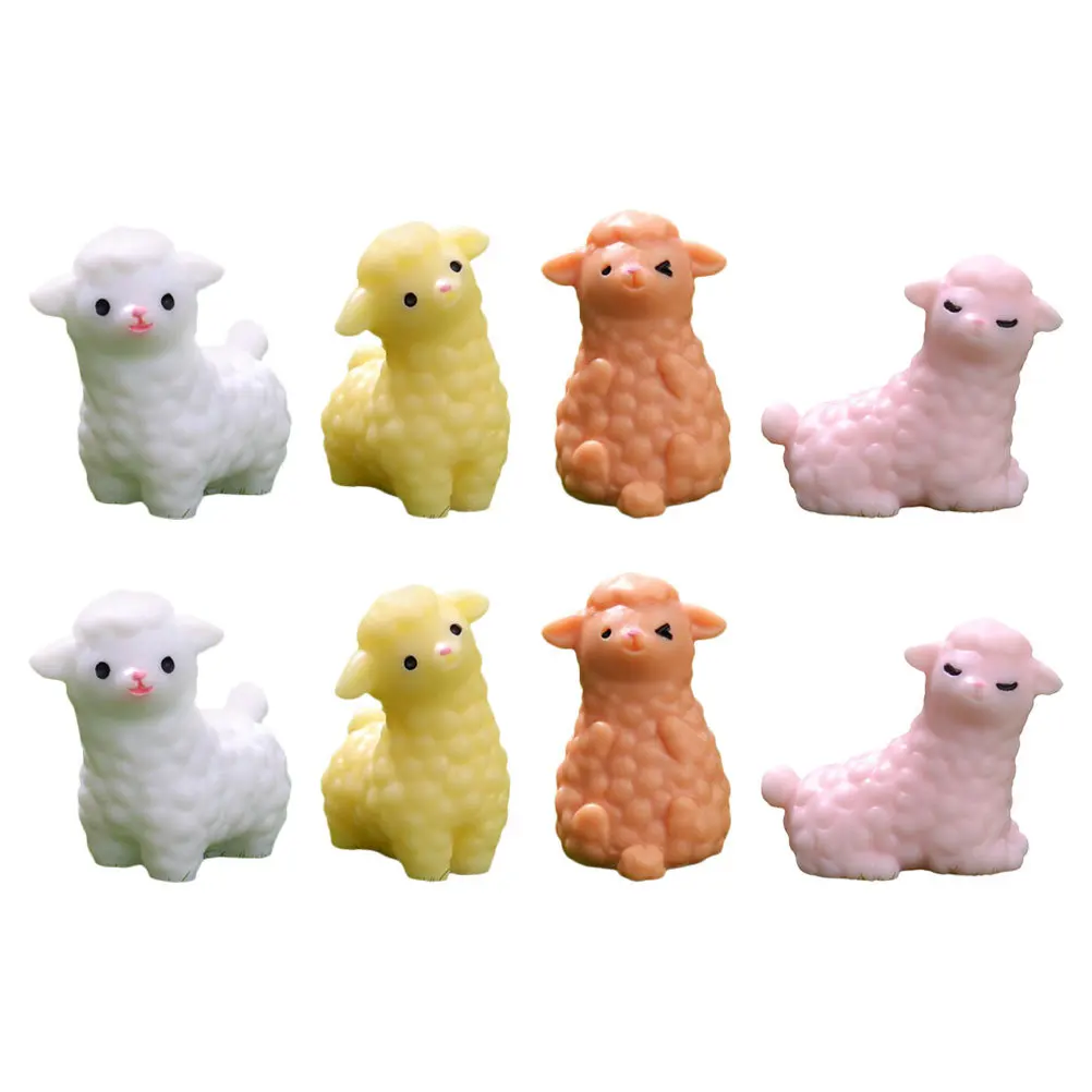 

8Pcs Mini Alpaca Resin Decorations Miniature Cartoon Animal Statues for Garden Lawn Micro Landscape Car Decor Mini Resin Alpaca