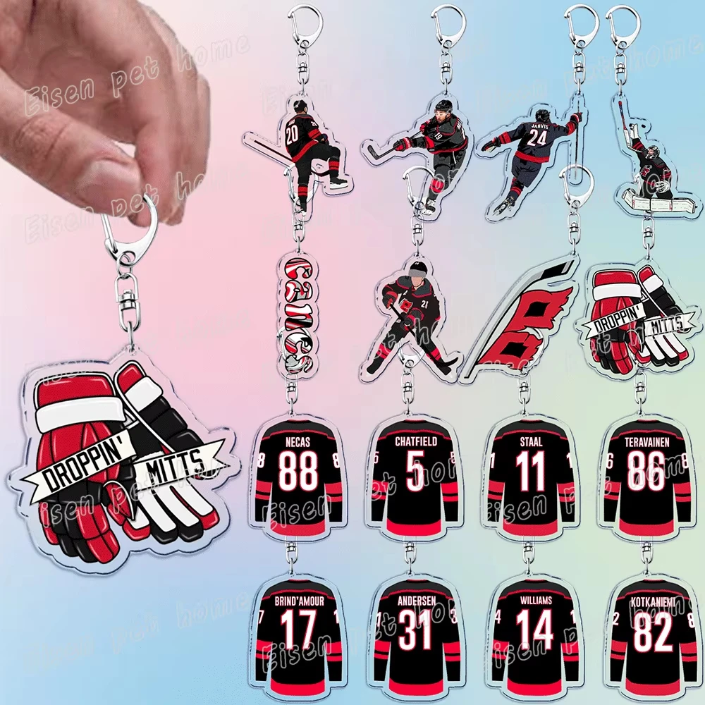 Sports Hockey Player Keychains for Accessories Bag Charm Hurricanes Carolina Keyring Jewelry Fans Friends Gifts