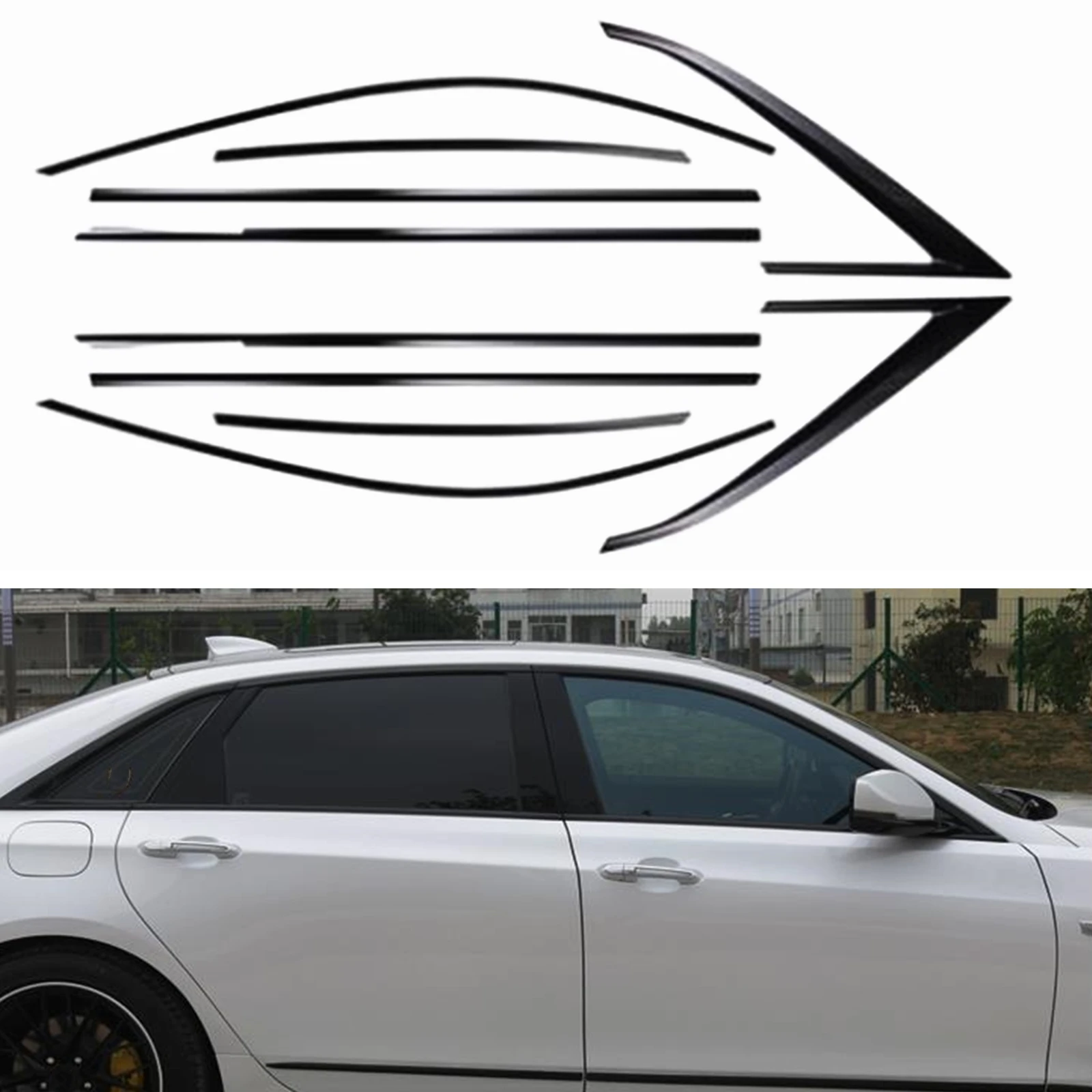 

10pcs Car Exterior Window Trim For Cadillac CT6 2016-2020 Weatherstrips Titanium Black Seal Strip Cover Molding Gasket Sticker