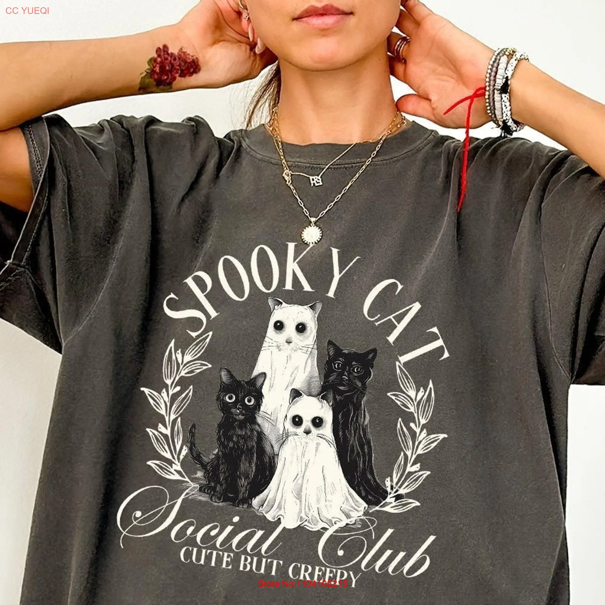 Comfort Colors Spooky Cat Social Club T Shirt Halloween Lover long or short sleeves