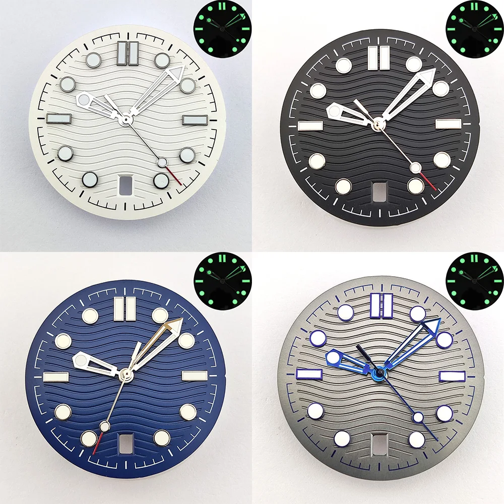 31,7 mm großes NH35-Zifferblatt, 6-Uhr-Kalenderfenster, Zifferblatt mit Zeigern, hochwertiges, leuchtendes Zifferblatt, Uhrenzubehör, passend für NH35/NH36-Uhrwerk