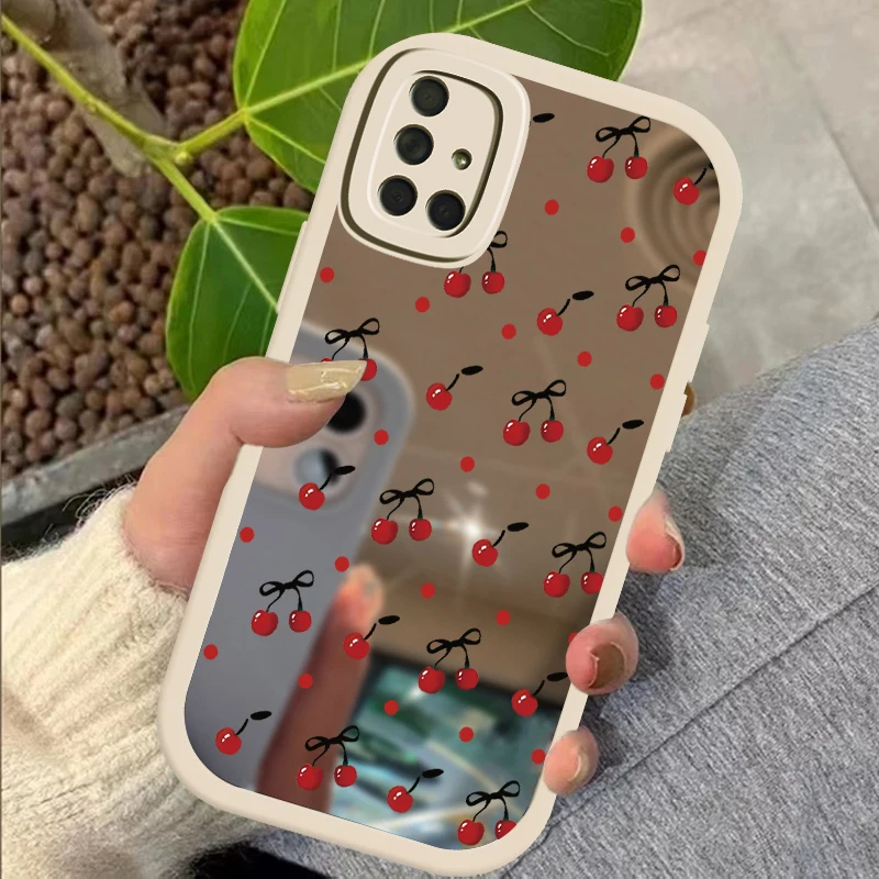 INS Korea Red Cherry Soft Case For Samsung Galaxy S22 S21 S23 FE S24 Plus S24 Ultra S23Plus S20 Ultra Silicone Mirror Cover