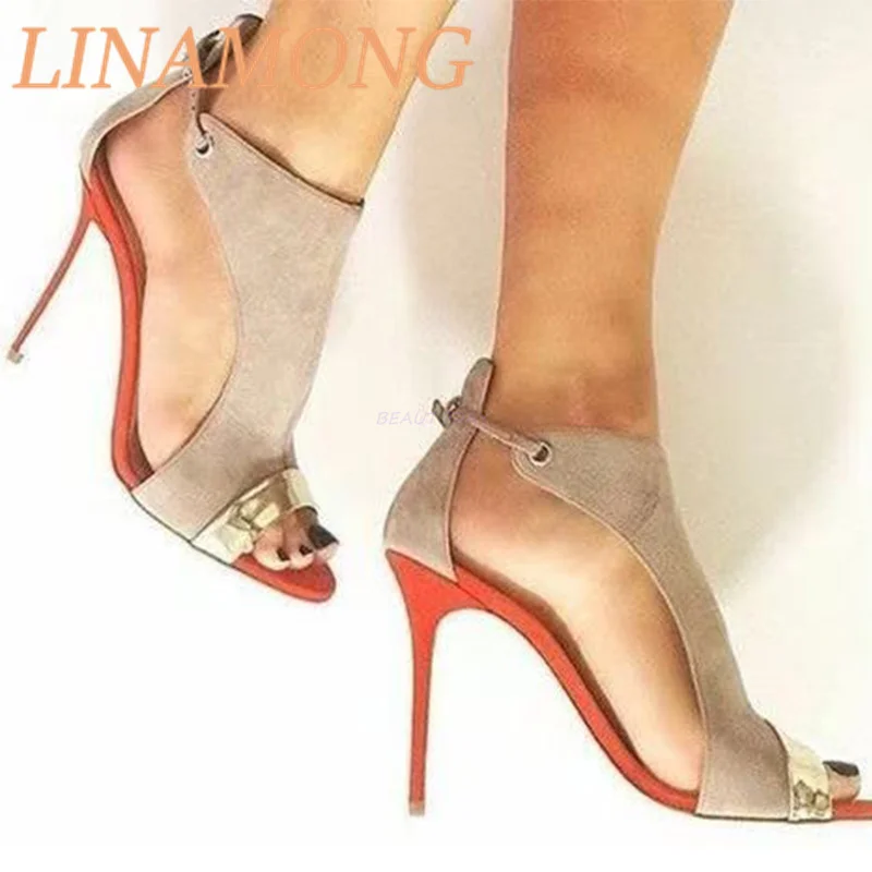 Buckle Two-Piece Suede High-Heeled Shoes Fashionable Fish Mouth Bag and Open Toe Slim Heel Sandals Sandalias De Mujer Verano