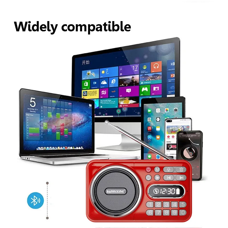 미니 포켓 FM 라디오, 최고의 수신 라디오, LED 디스플레이, 무선 블루투스 사운드바, 음악 플레이어, 녹음기 FM 76-108MHZ