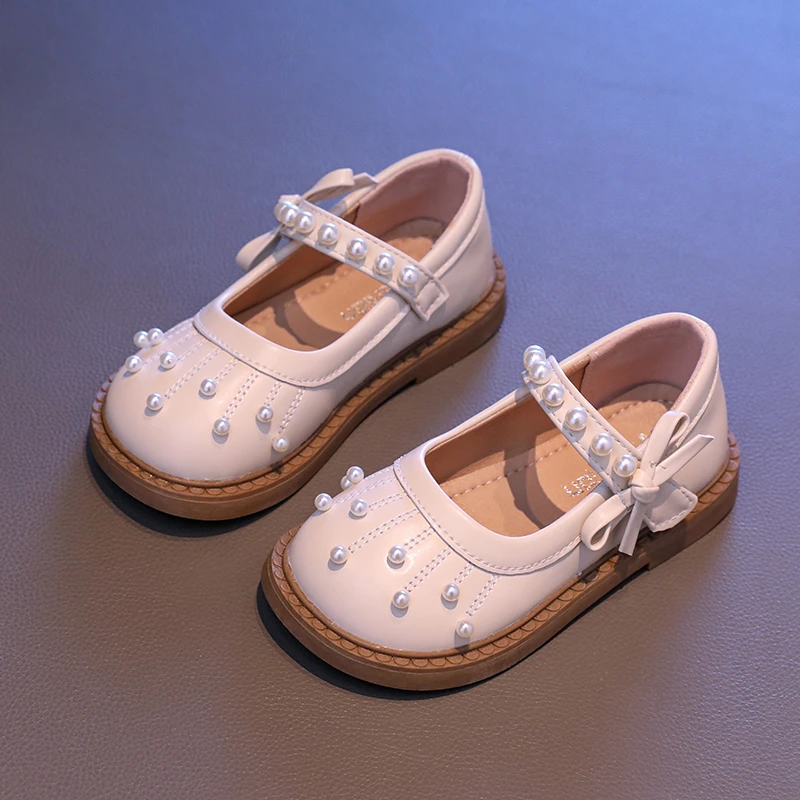 Chaussures en cuir avec nœud papillon latéral pour petite fille, chaussures plates pour enfants, mode princesse, boucle à crochet, doux, élégant, polyvalent, chic, fête