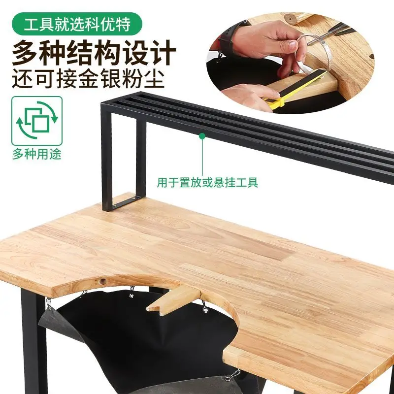 Metalworking table Gold grinding table Wood gold and silver jewelry processing table with leather pocket Tool holder Jewelry