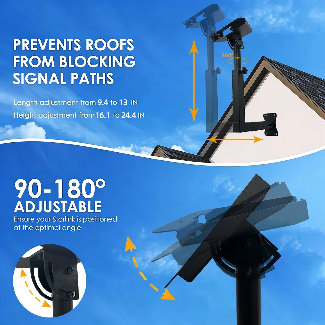 Adjustable Starlink Gen 3 Wall Mount Telescoping Support Arm Rustproof Weatherproof Heavy Duty Bracket for Concrete Wood Wall