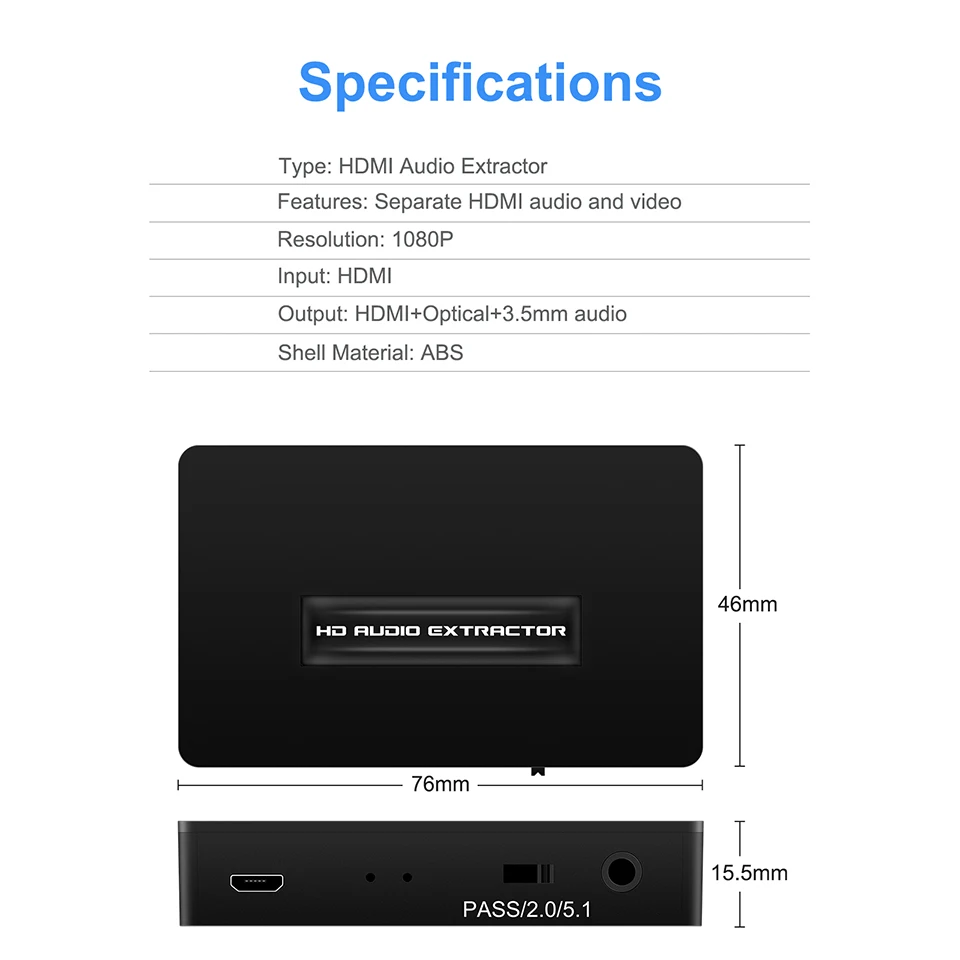 HDMI Audio Extractor Splitter 1080P HDMI Audio Splitter Extractor Converter Optik TOSLINK SPDIF + 3.5Mm Audio Splitter