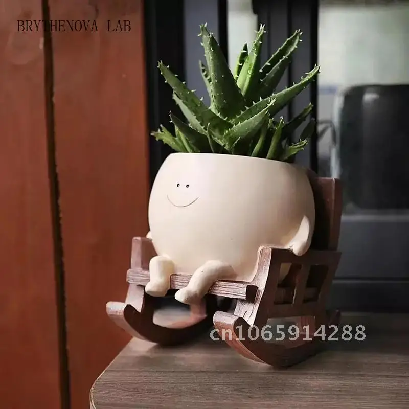 Rocking Chair Planter Succulent Smily Face Planter Pot Indoor Cute for Outdoor Head Flower Resin