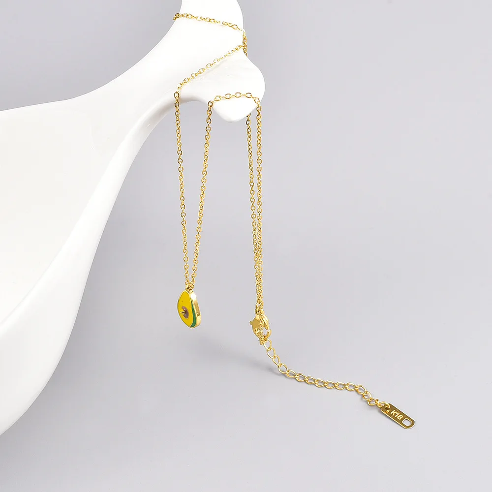 Mori Small Color Drop Avocado Student Necklace Clavicle Chain Titanium Steel Gold Plated