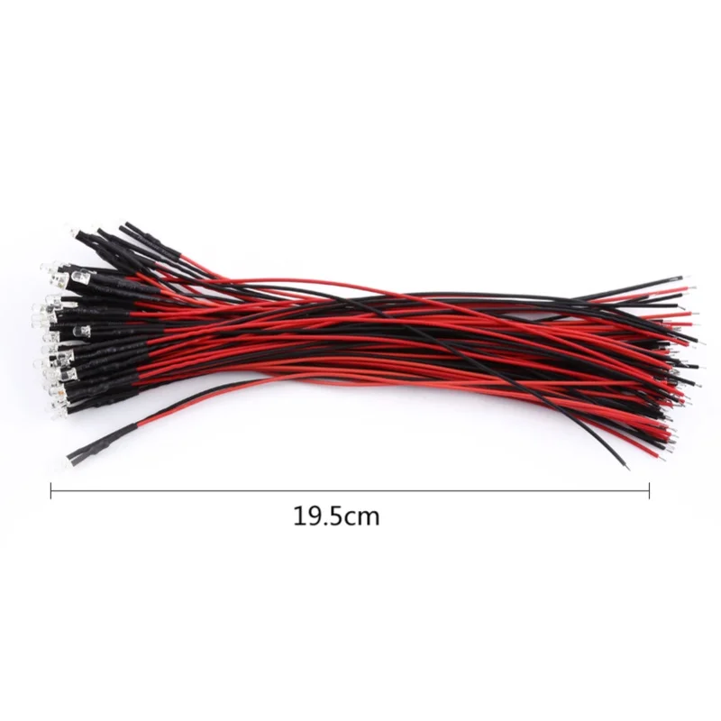 50pcs Pre Wired DC 9-12V 3 5 10mm Water Clear LED Diodes White Red Blue Green Light