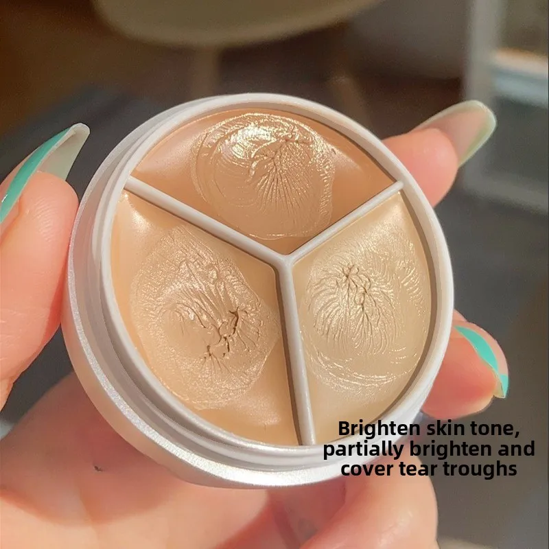 Three-Tone Mineral Foundation Non-Caking Concealer Acne Scar & Dark Circle Corrector Under-Eye Brightening Makeup