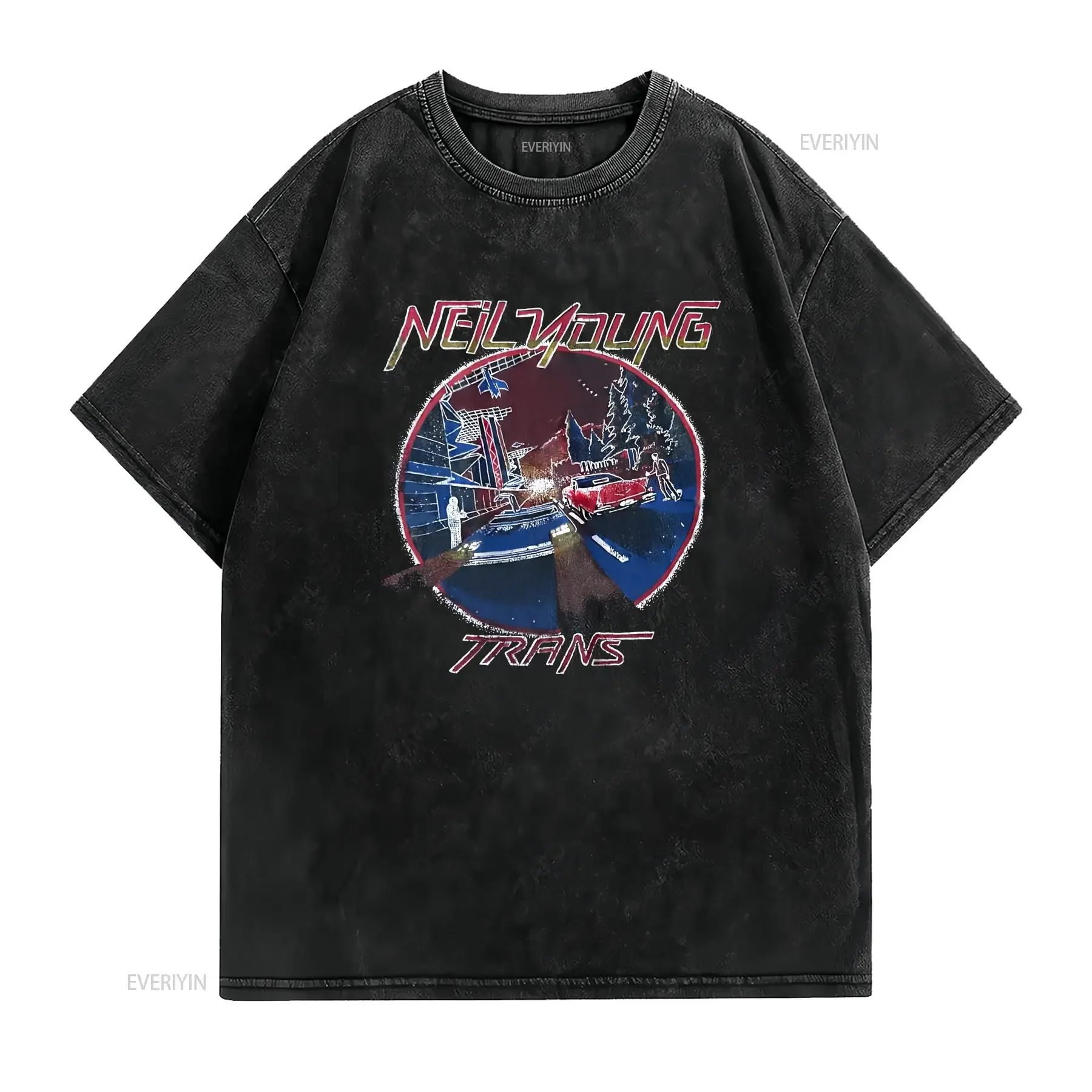 1983 Neil Young Trans Band Tour Rock T Shirt 80s 1980s Cotton NH23126 vintage Washed homme Casual designer clothes streetwear