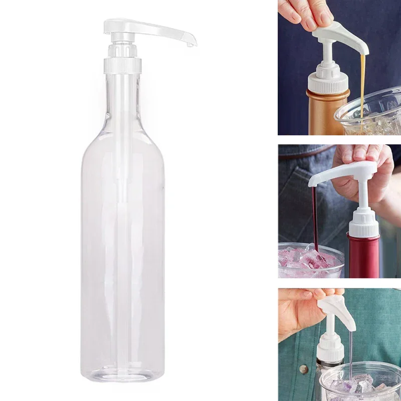 750ml Transparent Coffee Syrup Bee Drip Storage Dispenser Pump Bottle Squeeze Milk Bottle Honey Jar Container
