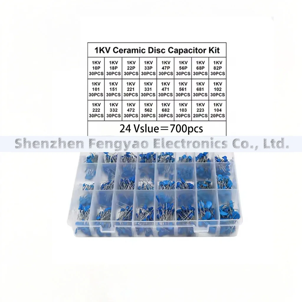 

700pcs 1KV 1000V High Voltage Ceramic Capacitor Kit 10PF-100NF 24Values Capacitance Assorted Set Sample Pack