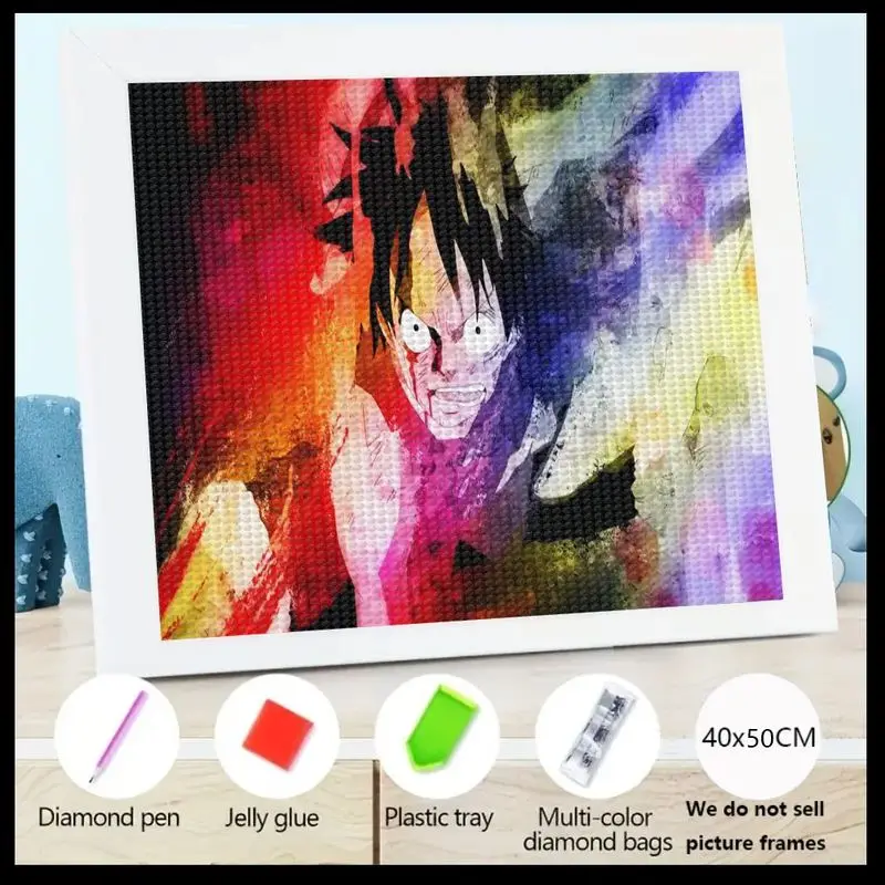 

DIY 5D Full Drill Diamond Painting Kit, One Piece Monkey D. Luffy Anime Character Vibrant Colorful Abstract Art Picture, Round R