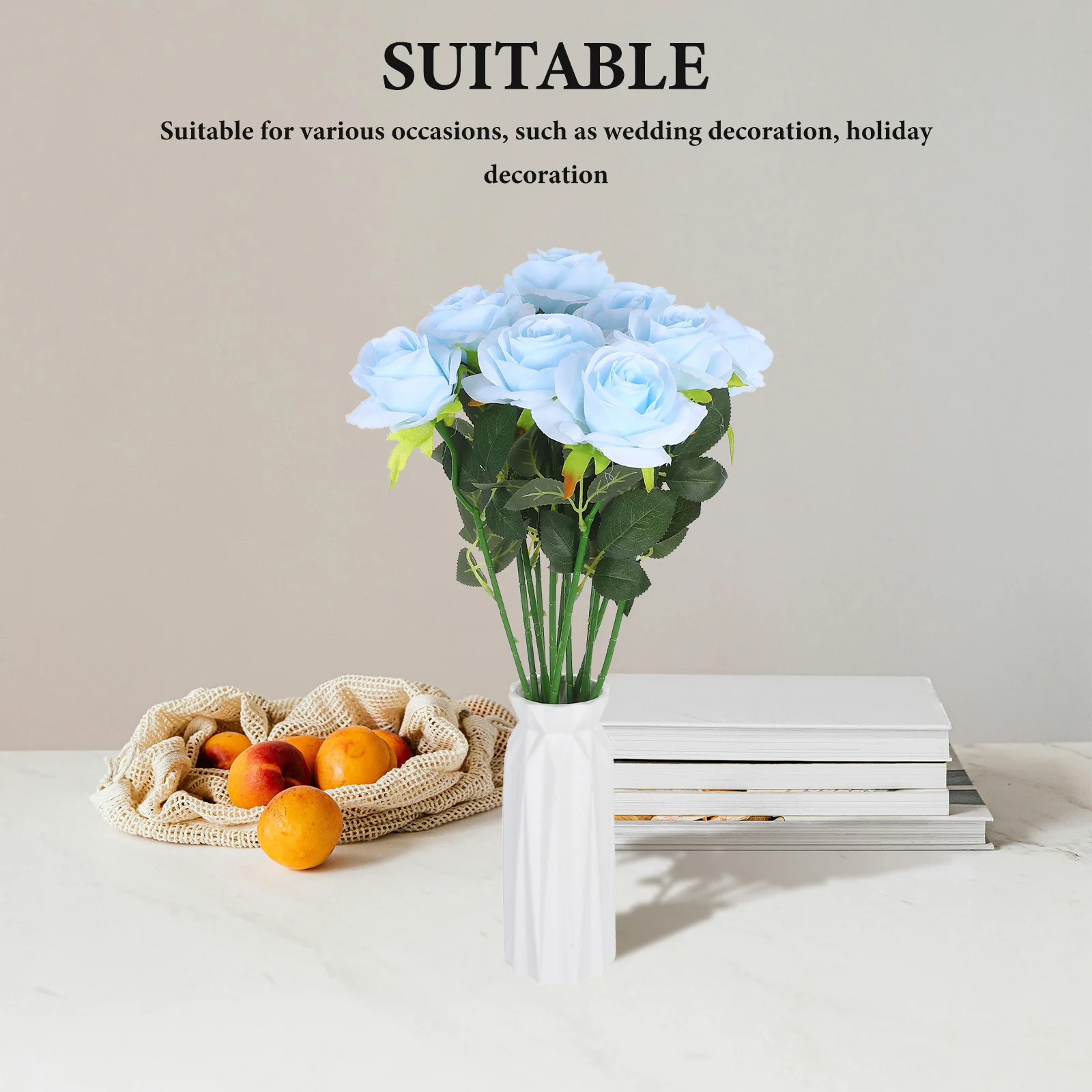 

12pcs Artificial Rose Bouquet Sky Blue Roses Faux Flowers Wedding Centerpieces Home Decor Realistic Arrangements