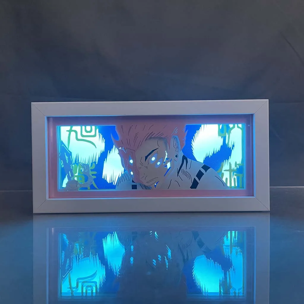 Jujutsu Kaisen Sukuna True Form für Kinderzimmer Dekor Led Nachtlicht Leuchtkasten Manga 3D Papier geschnitten Tischlampe Holz Anime Lichtkasten