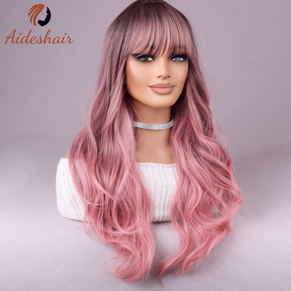 Synthetic Wigs were fashionable, pink wigs with bangs