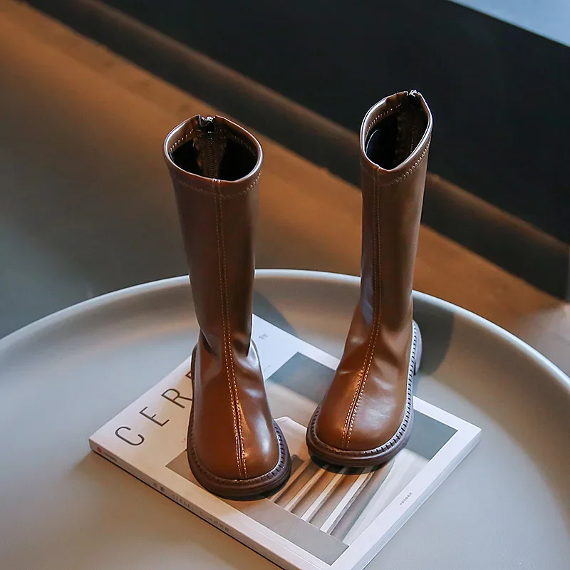 女の子用ロングブーツ 2025秋冬新作 韓国ファッション ナイトブーツ プラッシュプリンセスブーツ 暖かい二重綿ハイチューブブーツ